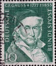 GERMANY - CIRCA 1955: a postage stamp printed in Germany showing an image of Carl Friedrich GauÃÅ¸, circa 1955